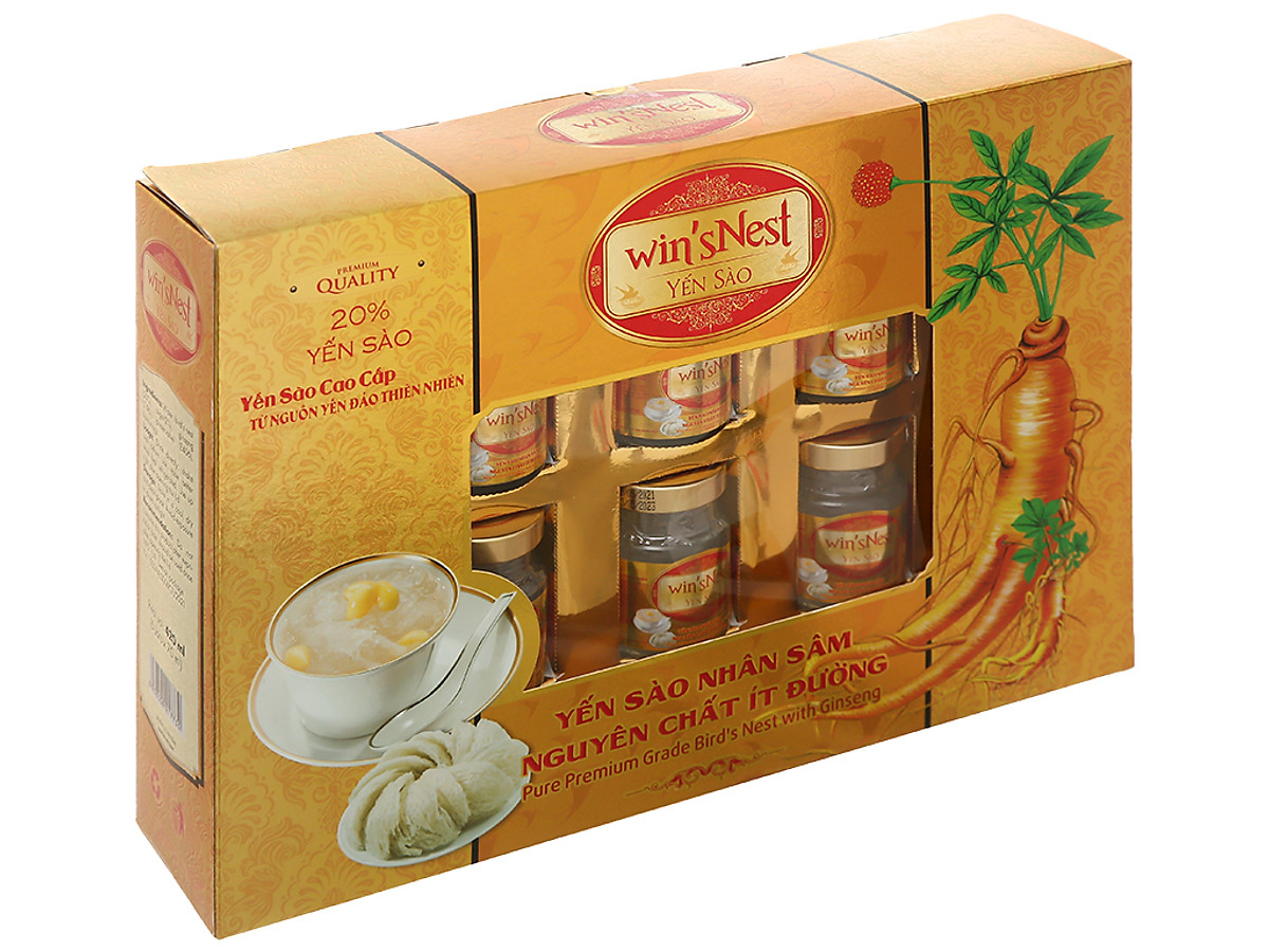 Yến Sào win'sNest Tổ Yến Chưng Sẵn 20% Nhân Sâm Ít Đường (6 Lọ/Hộp) Món quà sức khỏe KÈM TÚI