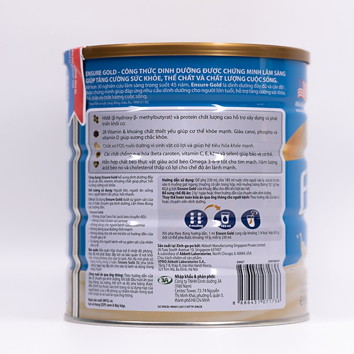 Sữa Bột Abbott Ensure Gold Hương Vani Ít Ngọt 850g