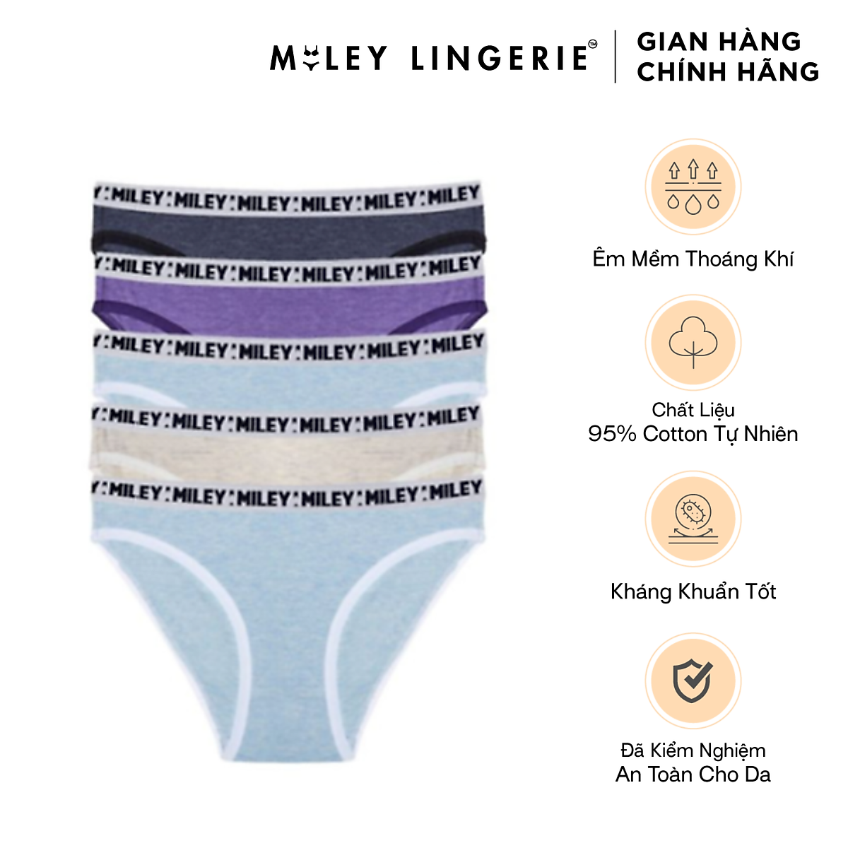Combo 5 Quần Lót Nữ Melange Bikini Basic Miley Lingerie - Giao màu ngẫu nhiên (trắng - tím)