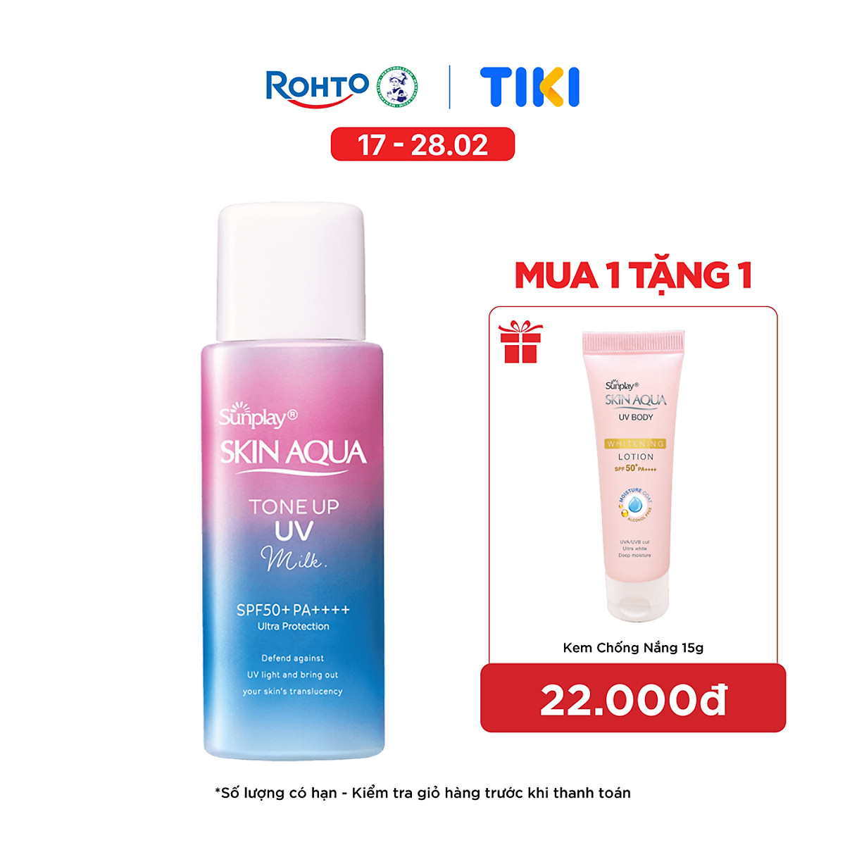 Sữa chống nắng nâng tông Skin Aqua Tone up Lavender cho da tối màu & da vàng Sunplay Skin Aqua Tone Up UV Milk Lavender SPF 50+ PA++++ 50g