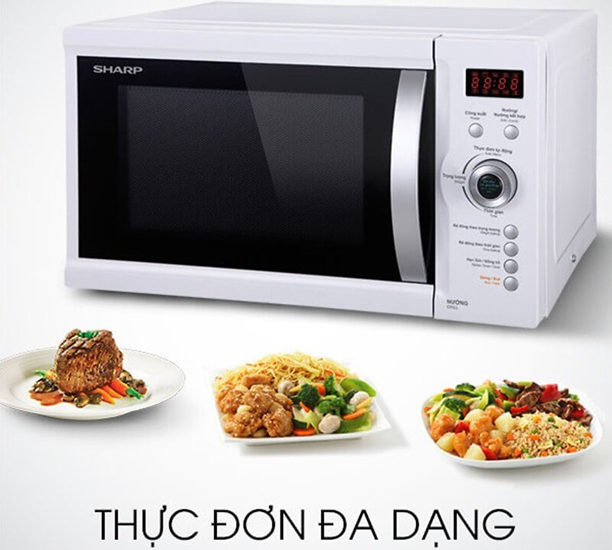 Lò Vi Sóng Có Nướng Điện Tử Sharp R-G371VN-W - 23 Lít - Hàng chính hãng