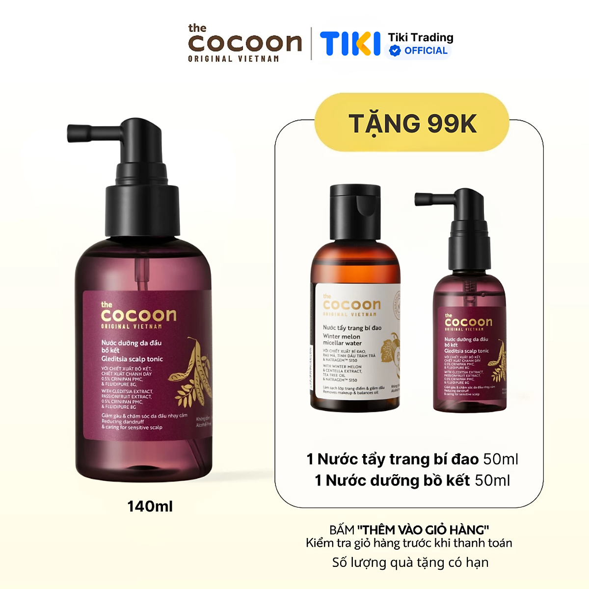 Nước dưỡng da đầu bồ kết Cocoon giảm gàu và chăm sóc da đầu nhạy cảm 140ml