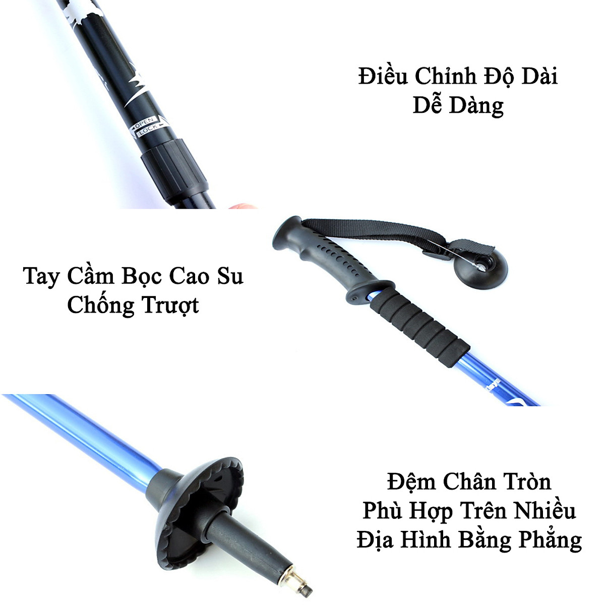 Gậy Leo Núi Dã Ngoại KUNBE Có Thể Điều Chỉnh Độ Dài Phù Hợp Địa Hình Đi Phượt, Đi Chùa, Du Lịch