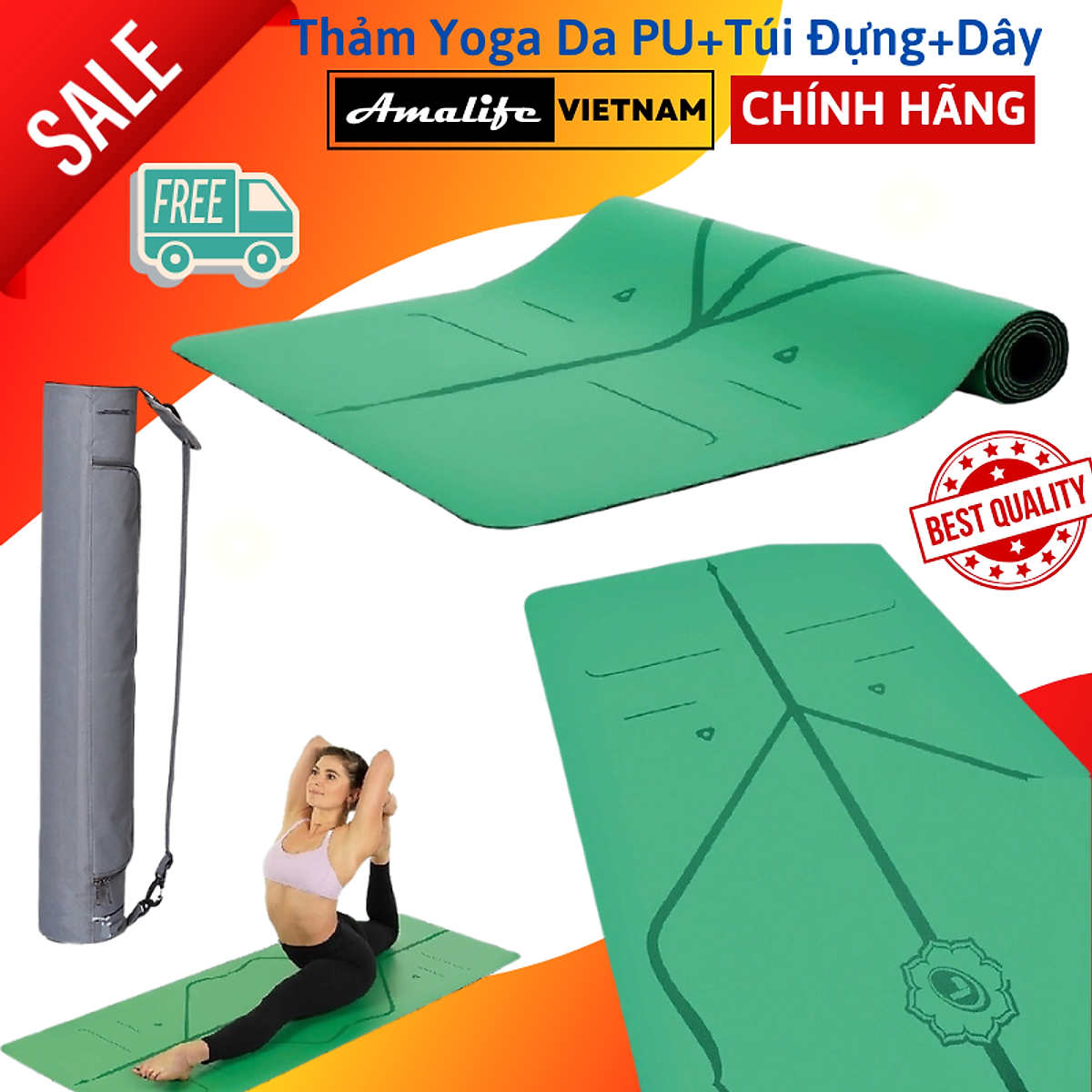 Thảm Tập Yoga Định Tuyến Da PU Cao Cấp Amalife + Túi Đựng Thảm Tập Yoga Định Tuyến + Dây Buộc Thảm Tập Yoga Định Tuyến