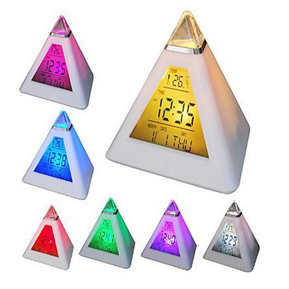 Đồng hồ báo thức để bàn hình kim tự tháp đa năng - Đồng hồ để bàn