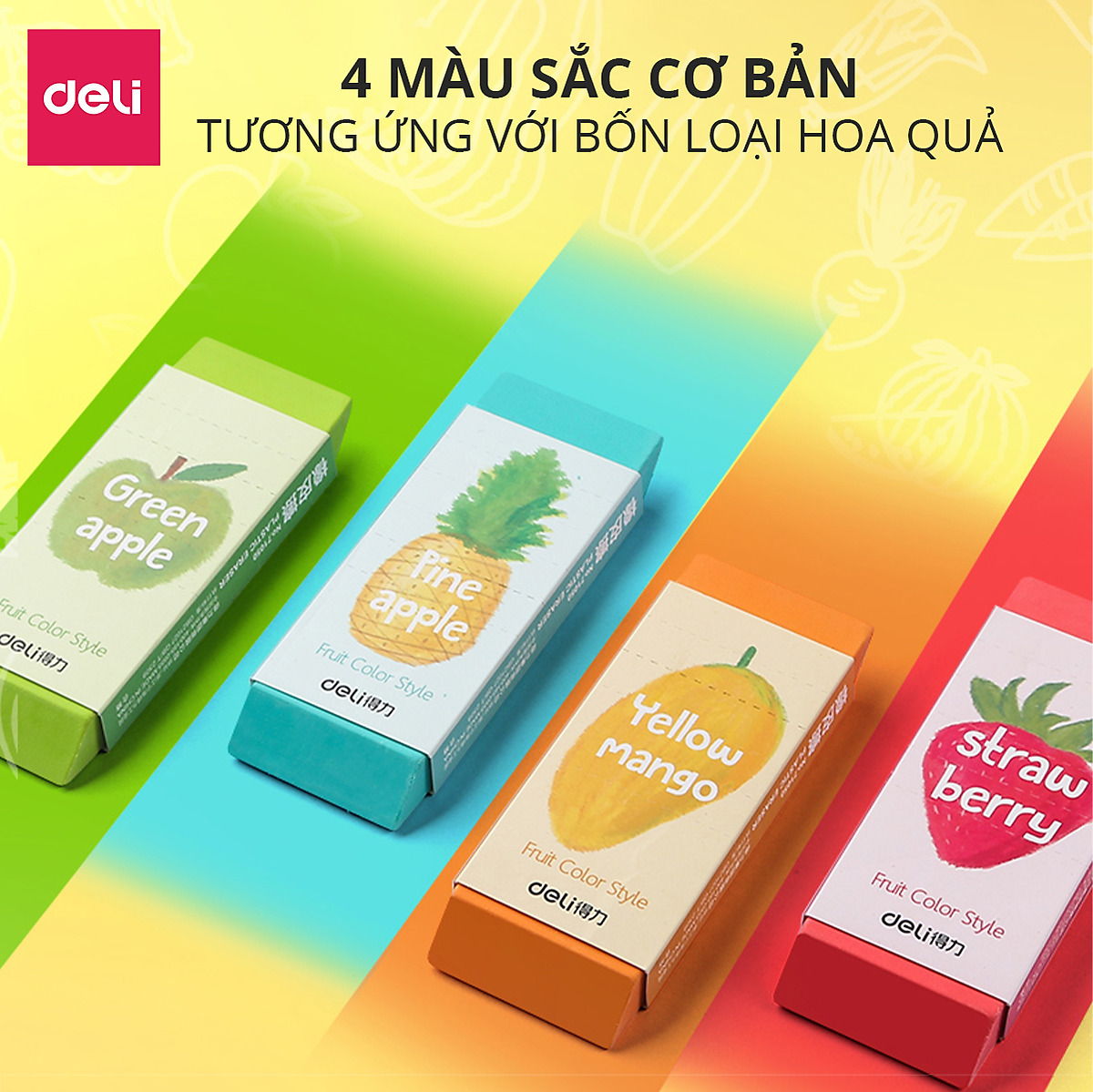 Gôm Tẩy Deli Hình Vẽ Hoa Quả Đỏ/ Xanh lá/ Vàng/ Xanh ngọc - Tẩy Bút Chì Sạch Đẹp - 71050