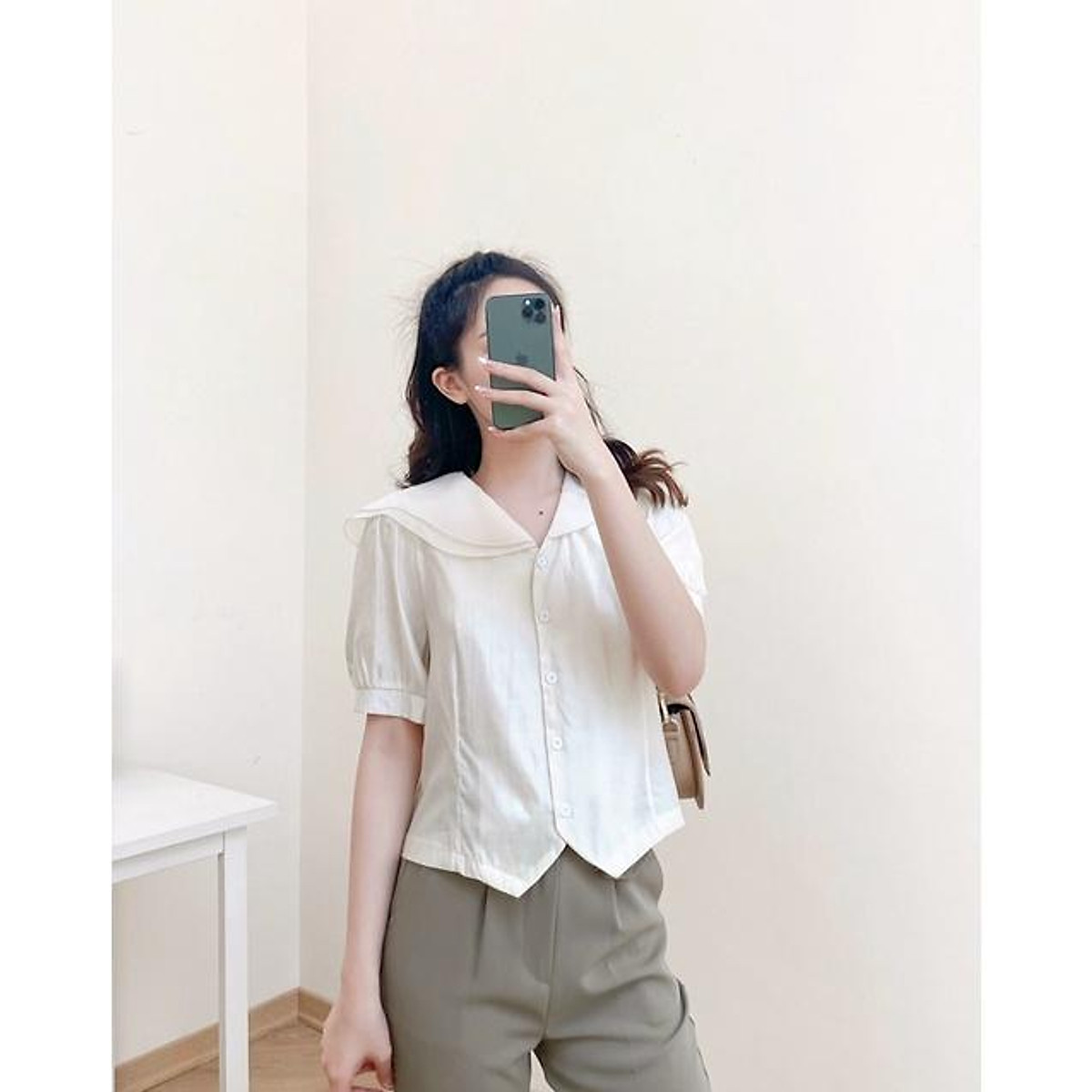 Áo kiểu công sở dáng suông tay phồng cổ sen nhọn hai lá  ASM196  EDS   Thời Trang Eden