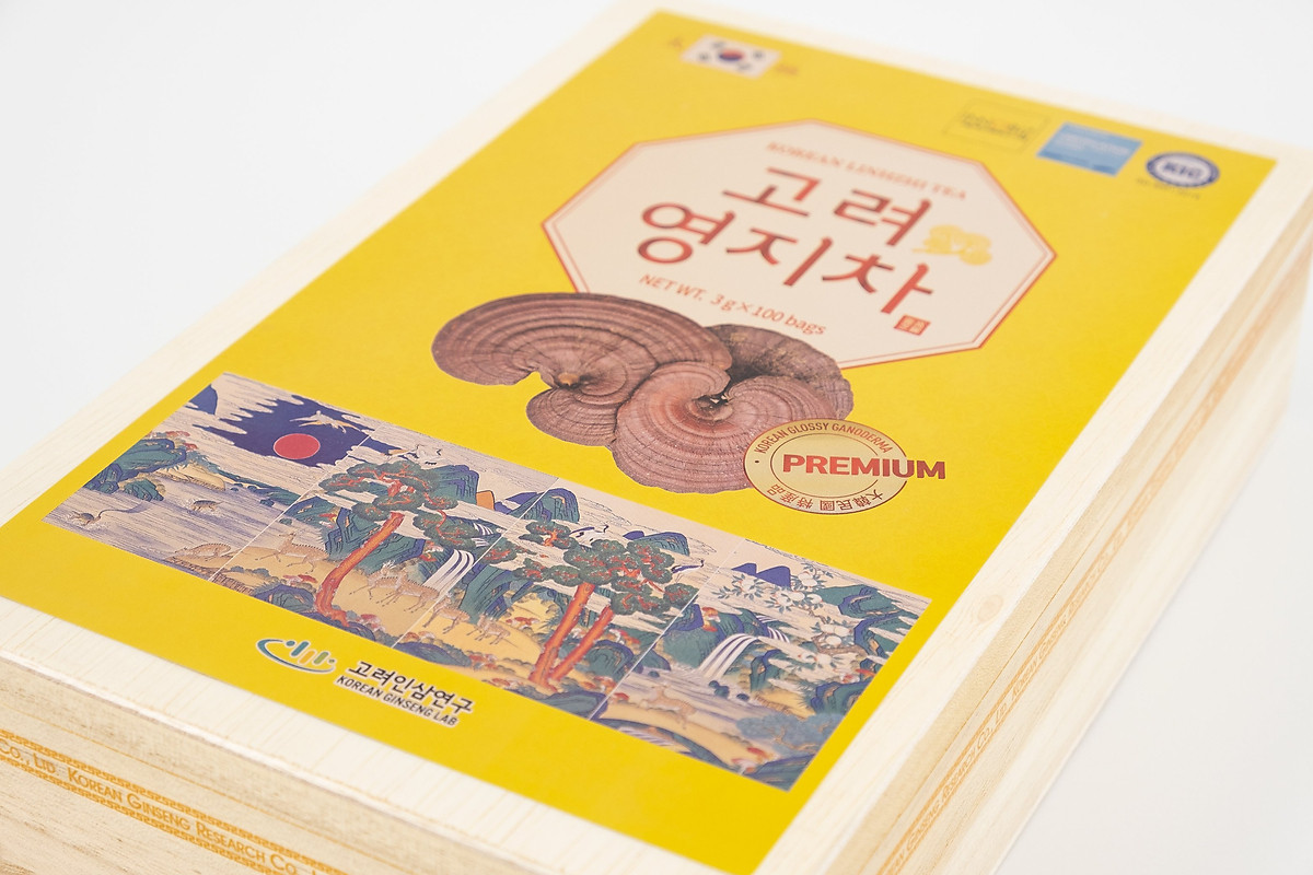 Trà linh chi Hàn Quốc hộp gỗ 100 gói (Korean Lingzhi Tea) - Trà