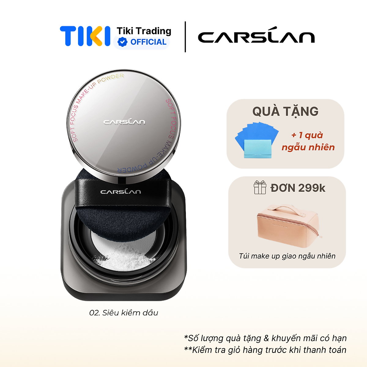 Phấn phủ CARSLAN dạng bột từ tính kiềm dầu màu đen chống nước chống mồ hôi che phủ bóng dầu cho mặt 8g