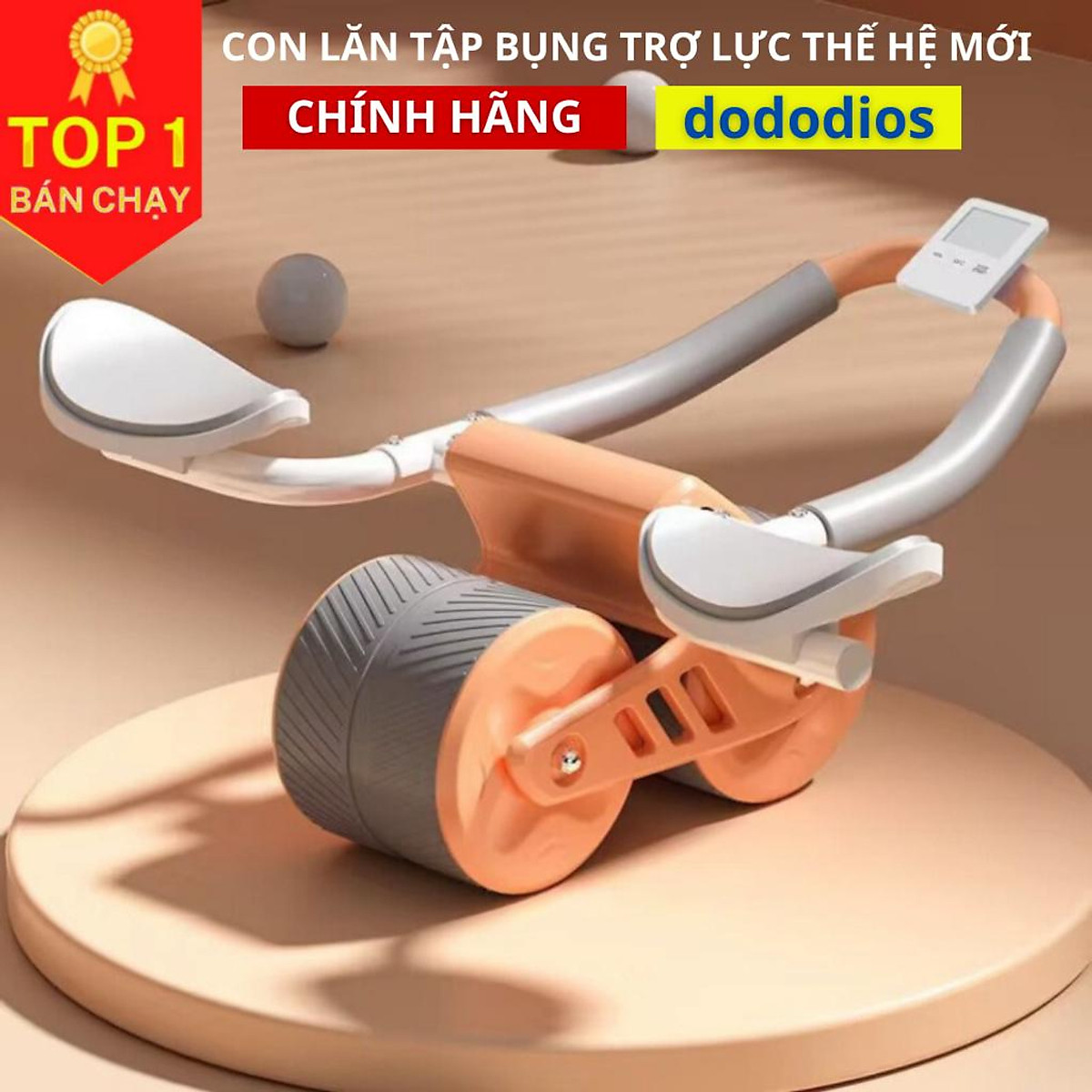 Con lăn tập bụng - Dụng cụ tập gym tại nhà thế hệ mới 2 bánh có chỗ để tay tiện dụng, chất liệu cao cấp - Hãng dododios