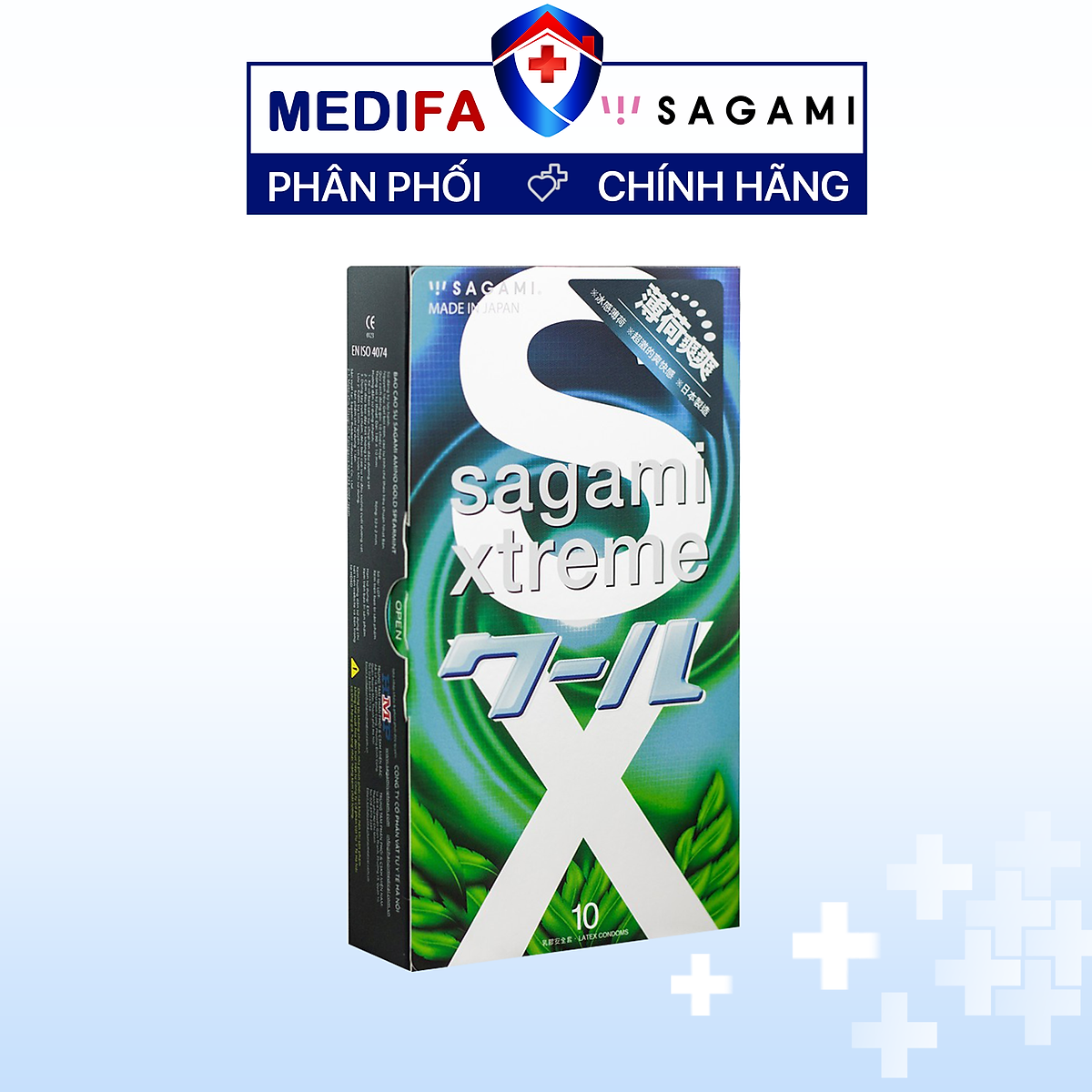 Bao Cao Su Mát Lạnh Hương Bạc Hà Sagami Spearmint Siêu Mỏng (10 Bao)