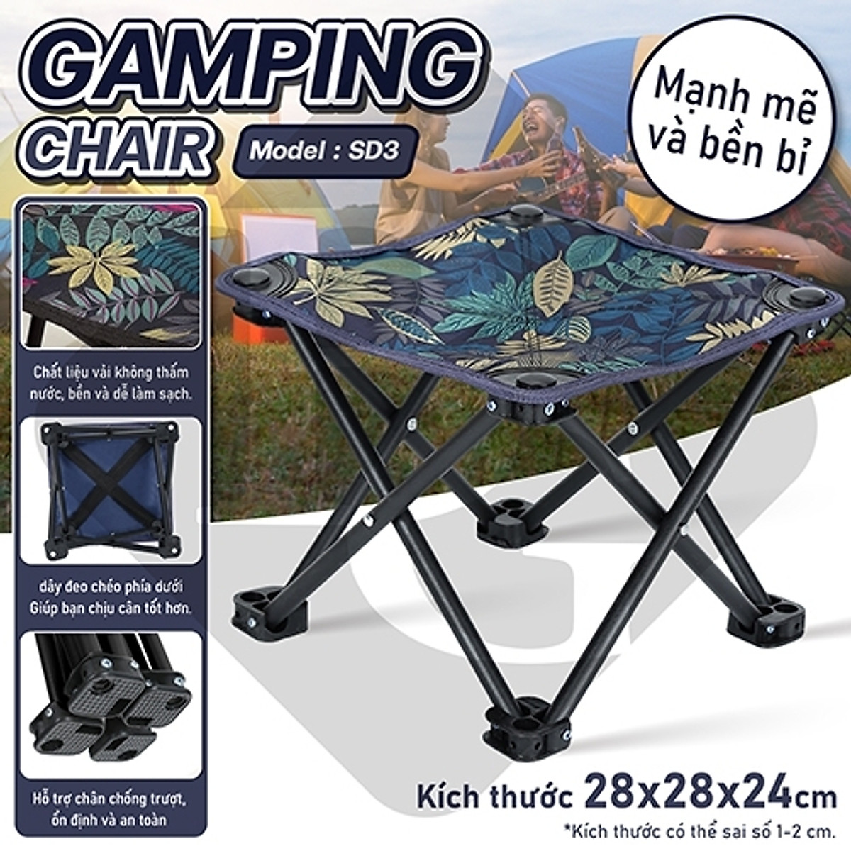 BG Ghế cắm trại model SD3-SD5, câu cá,dã ngoại, du lịch, có thể gập lại, có túi ghế cắm trại ( hàng nhập khẩu)