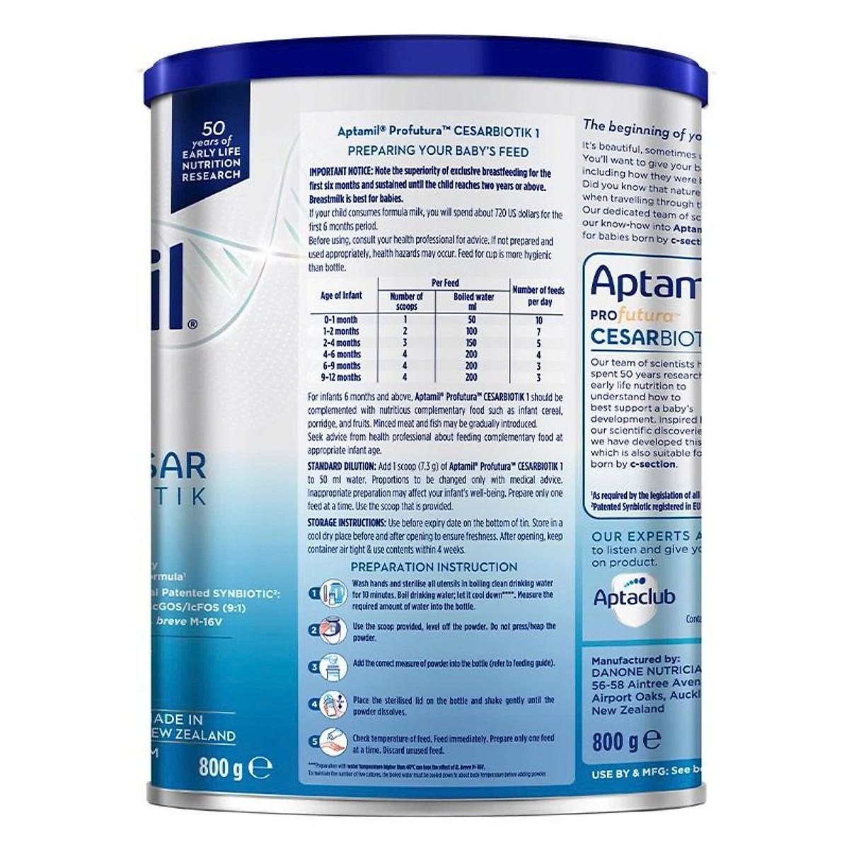Combo 6 Sản phẩm dinh dưỡng công thức Aptamil Profutura Cesarbiotik 1 Infant Formula (Dành cho trẻ từ 0 - 12 tháng tuổi) - 800g