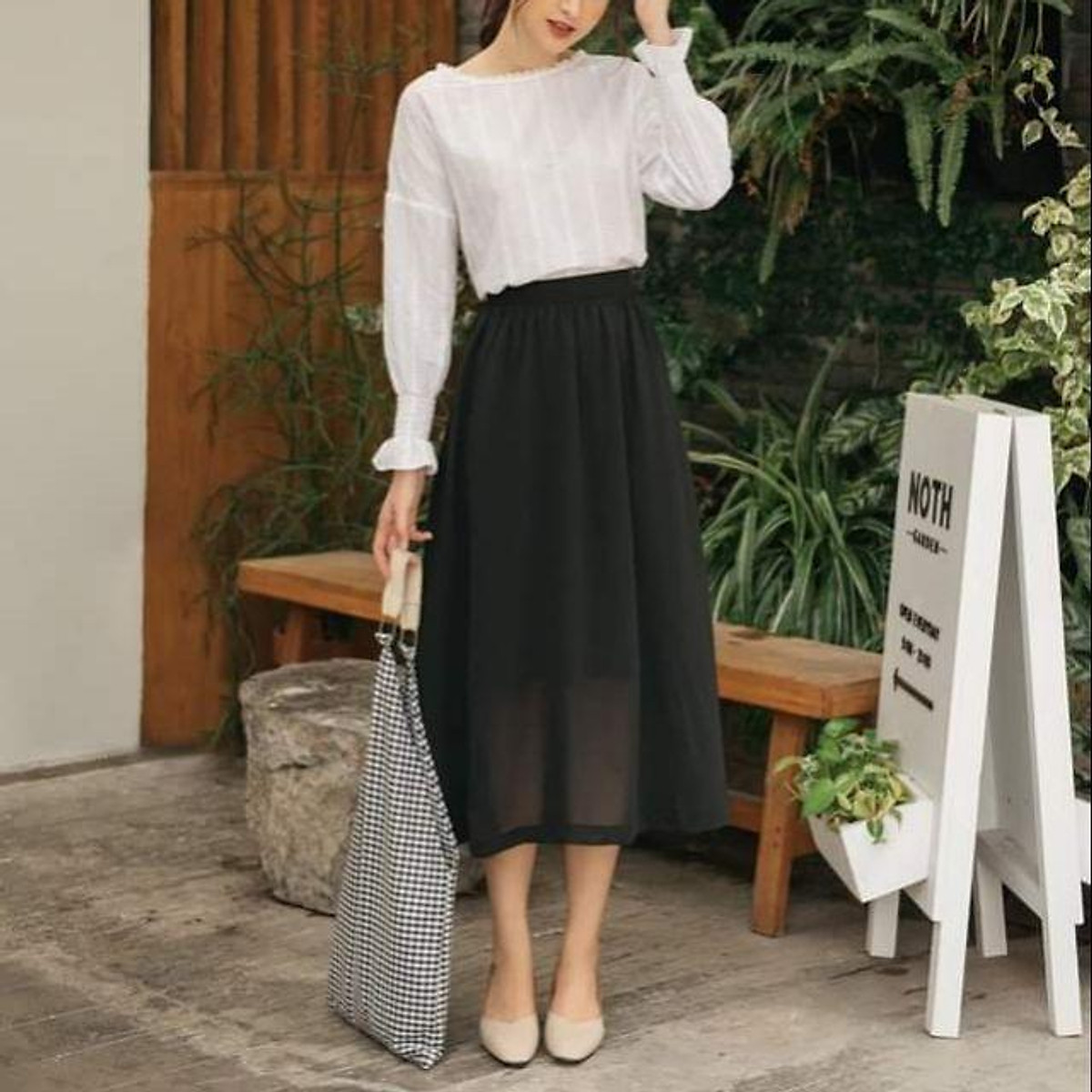 Chân váy midi dạo phố vải voan  Thời trang Pantio