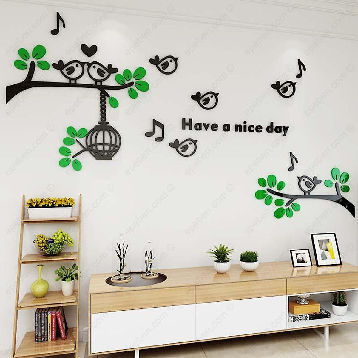 Tranh dán tường mica 3d decor khổ lớn ngày mới tốt lành trang trí ...