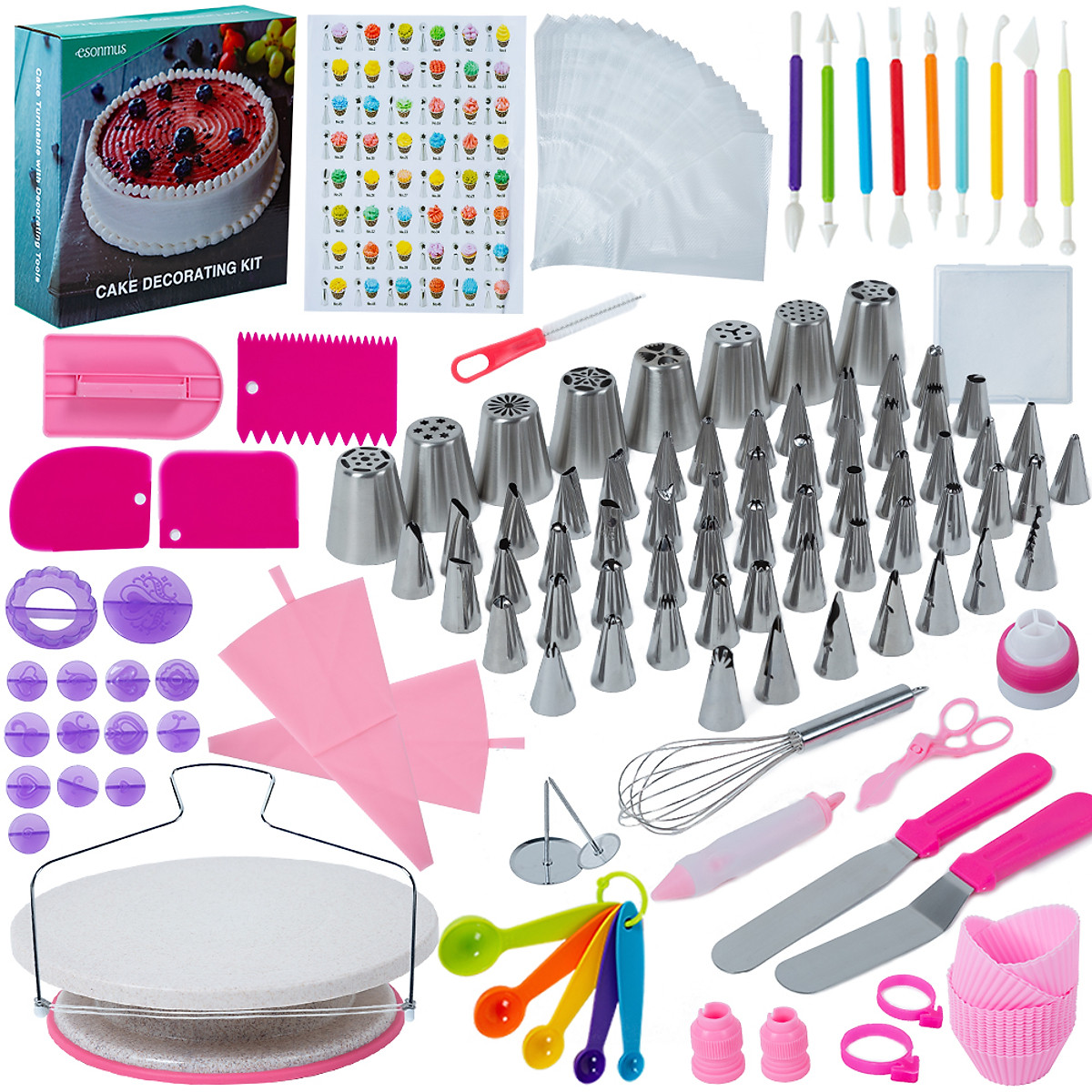 Amazon.com: Cake Decorating Box Set, 376PCS Cake Decorating Stencils Kit 3  Layer Toolbox, Piping Bags and Tips Set, cake decorating tools, muffin cups,Baking  Supplies and Baking kit for Beginners and Cake Lovers: