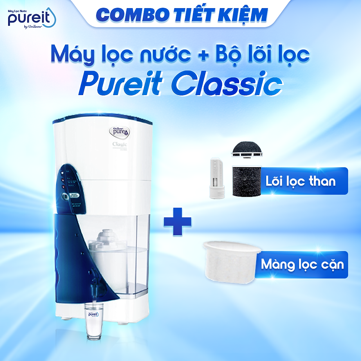 Máy lọc nước Pureit Classic + Bộ lọc đầy đủ thay thế máy lọc nước 3000L và Màng lọc cặn - Hàng chính hãng