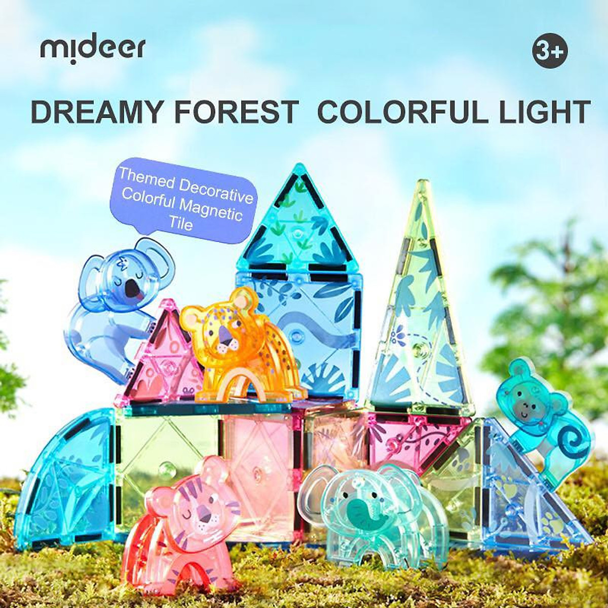 Đồ chơi xếp hình nam châm ánh sáng cầu vồng Mideer Colorful Magnetic Tiles cho bé từ 3 tuổi trở lên