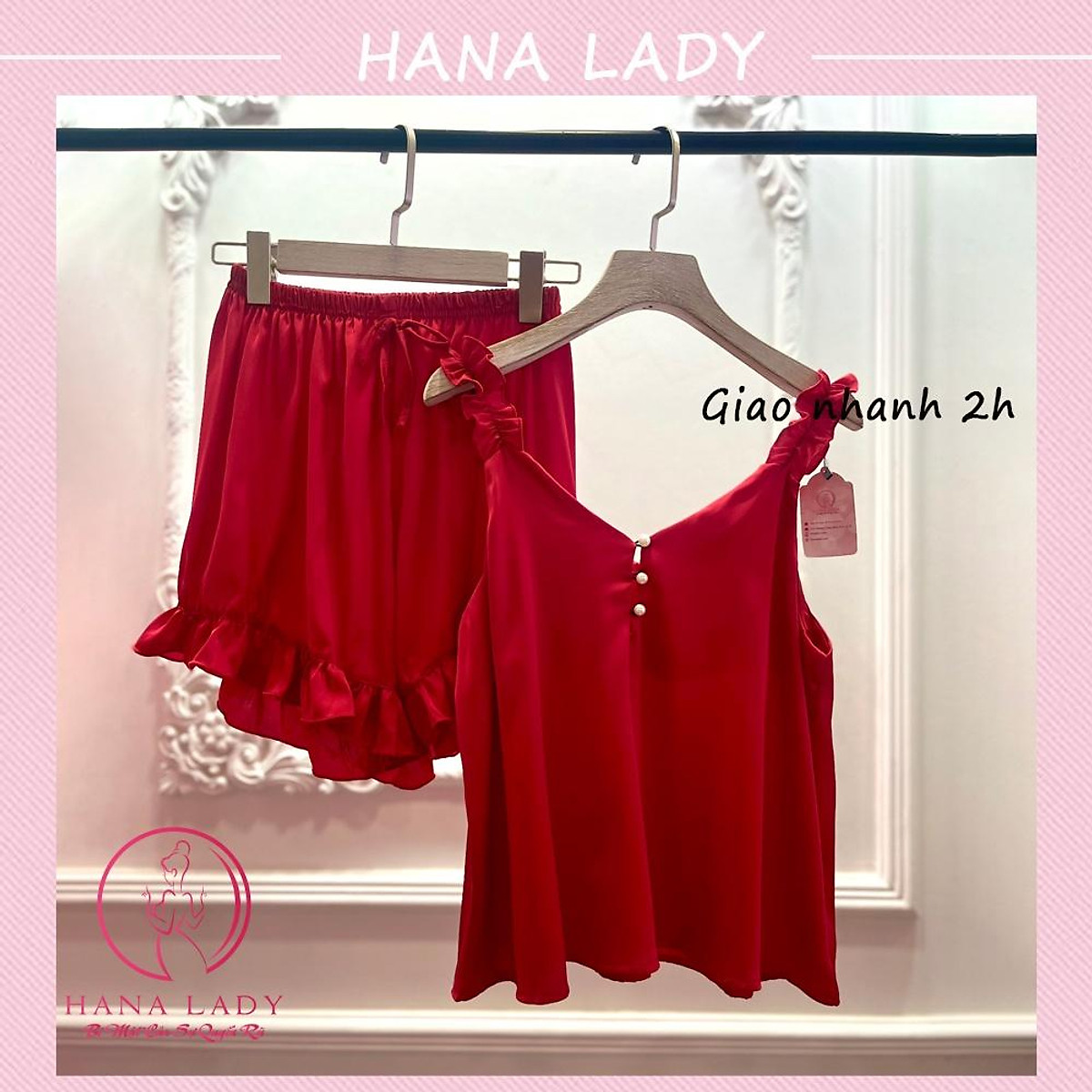Bộ ngủ 2 dây lụa cao cấp - Đồ ngủ nữ gợi cảm thoải mái mùa hè VN486