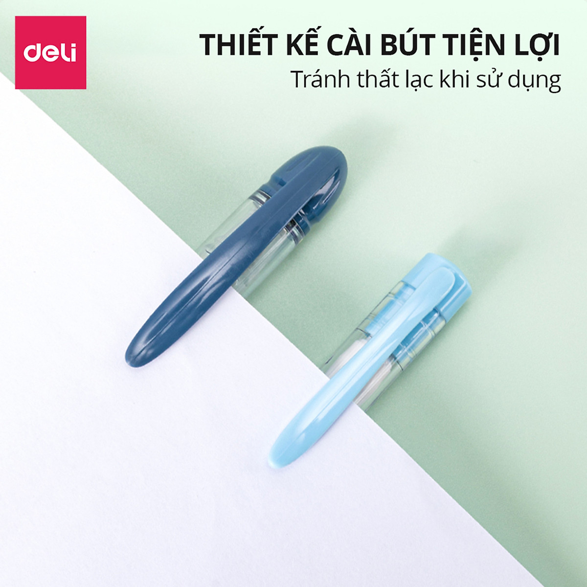 Set 2 bút máy học sinh kèm ống mực xanh cao cấp Deli, bút luyện viết chữ đẹp, tập viết chính tả họa tiết dễ thương
