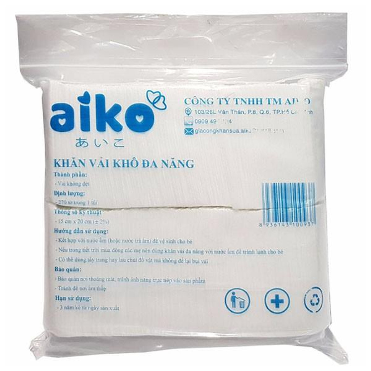 KHĂN VẢI KHÔ ĐA NĂNG AIKO 300g