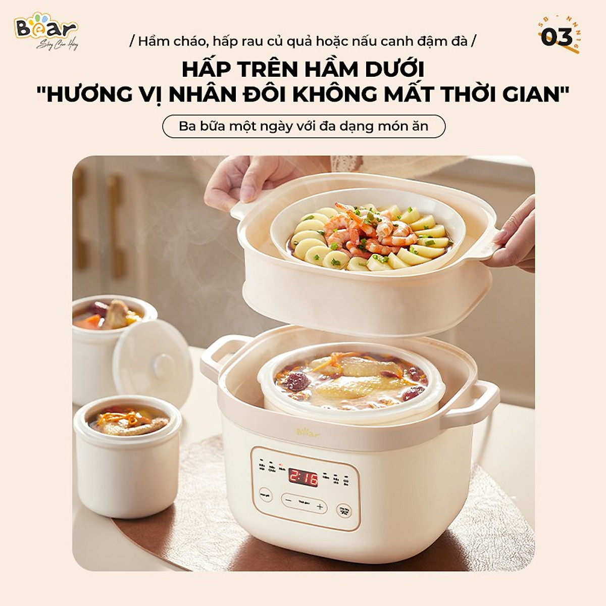 Nồi Nấu Cháo, Nấu chậm 1.6L Bear SB-NNC16 270W - Hàng chính hãng