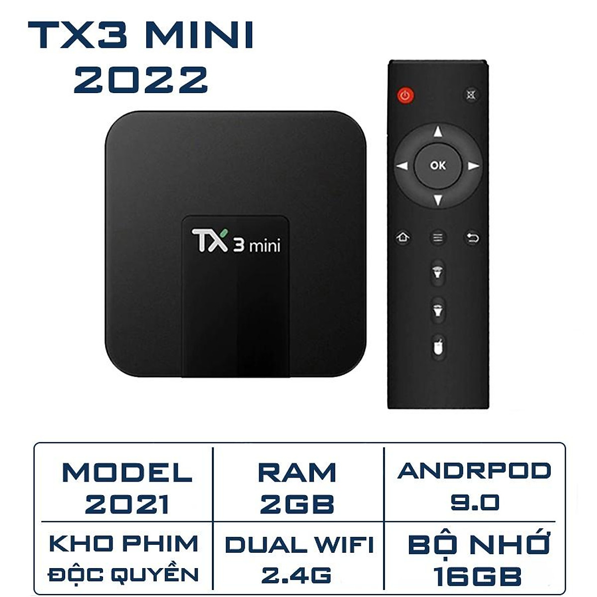 Android Tivi Box Tx3 Mini Plus 2022 - Android 11 - CPU S905W2 - Ram 2GB, Rom 16GB