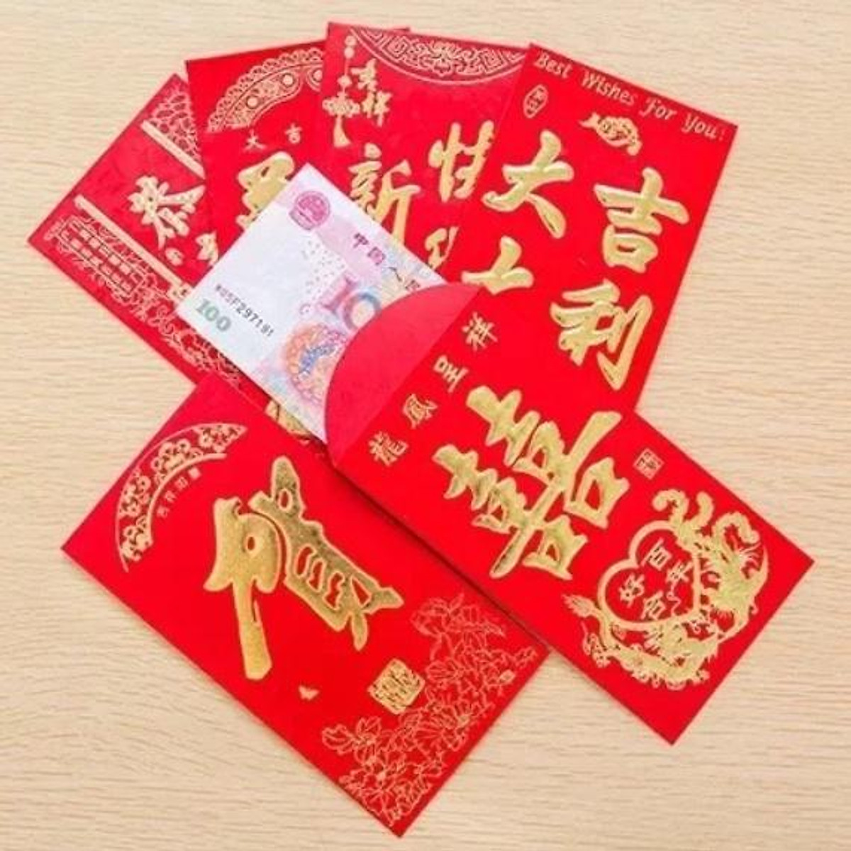 Thếp 6 Bao Lì Xì Giấy Đỏ Đám cưới chúc mừng năm mới lễ tết Sinh