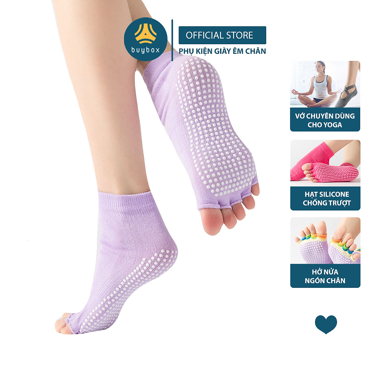 Vớ yoga xỏ 5 ngón trần thoải mái vận động, khiêu vũ, nhảy múa, có hạt silicone chống trượt - Buybox - BBPK285