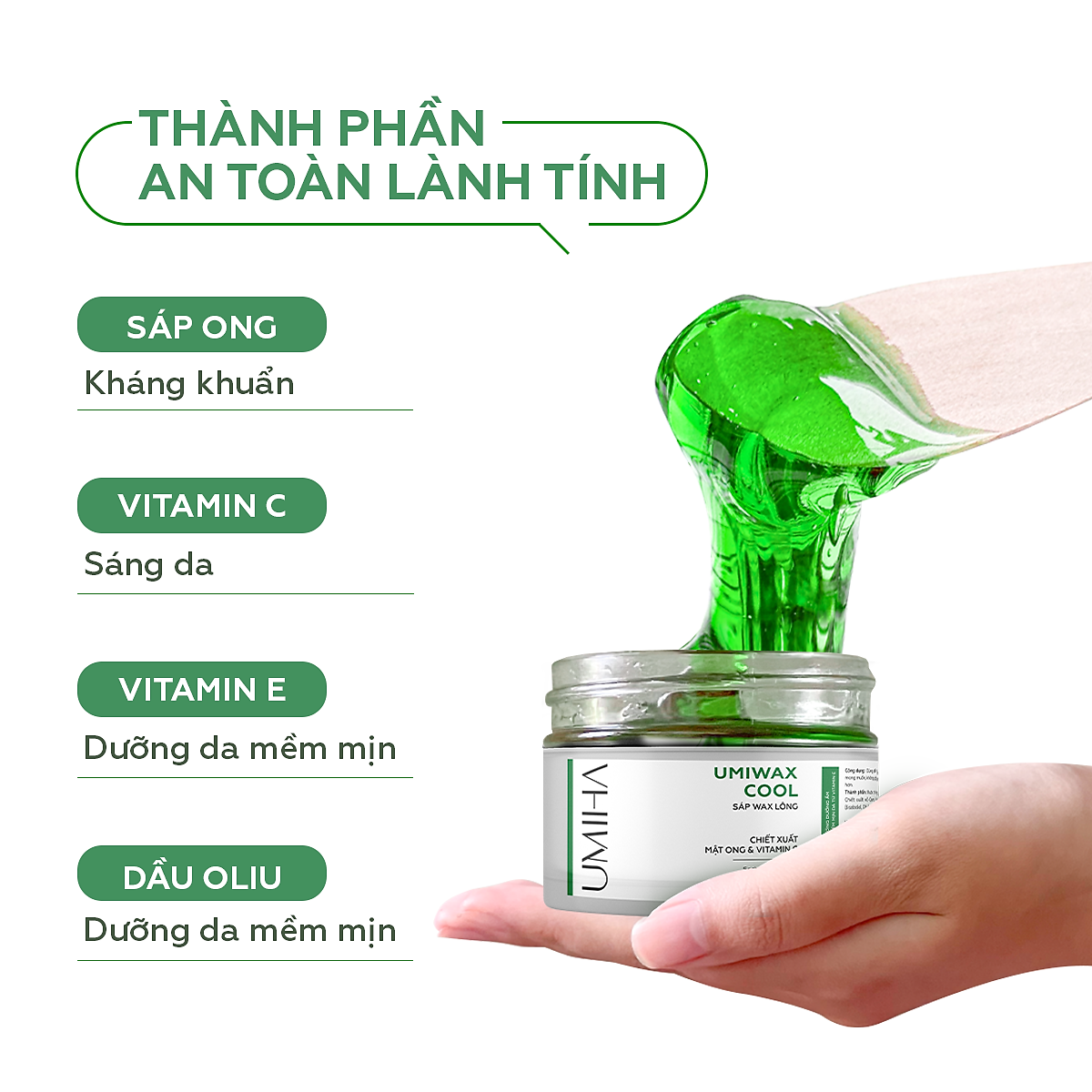 Sáp wax lông lạnh UMIHA 95gr dùng cho wax lông Nách, Chân, Tay, Body an toàn hiệu quả
