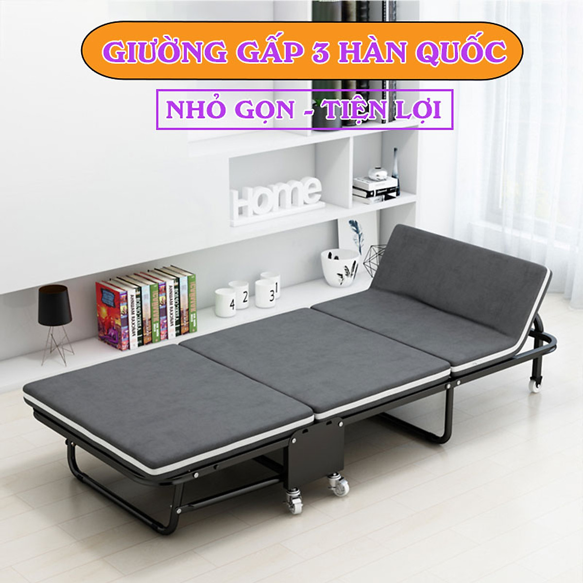 Giường gấp đa năng gấp gọn NIKITA, khung thép sơn tĩnh điện, xếp gọn thành ghế sofa, có bánh xe