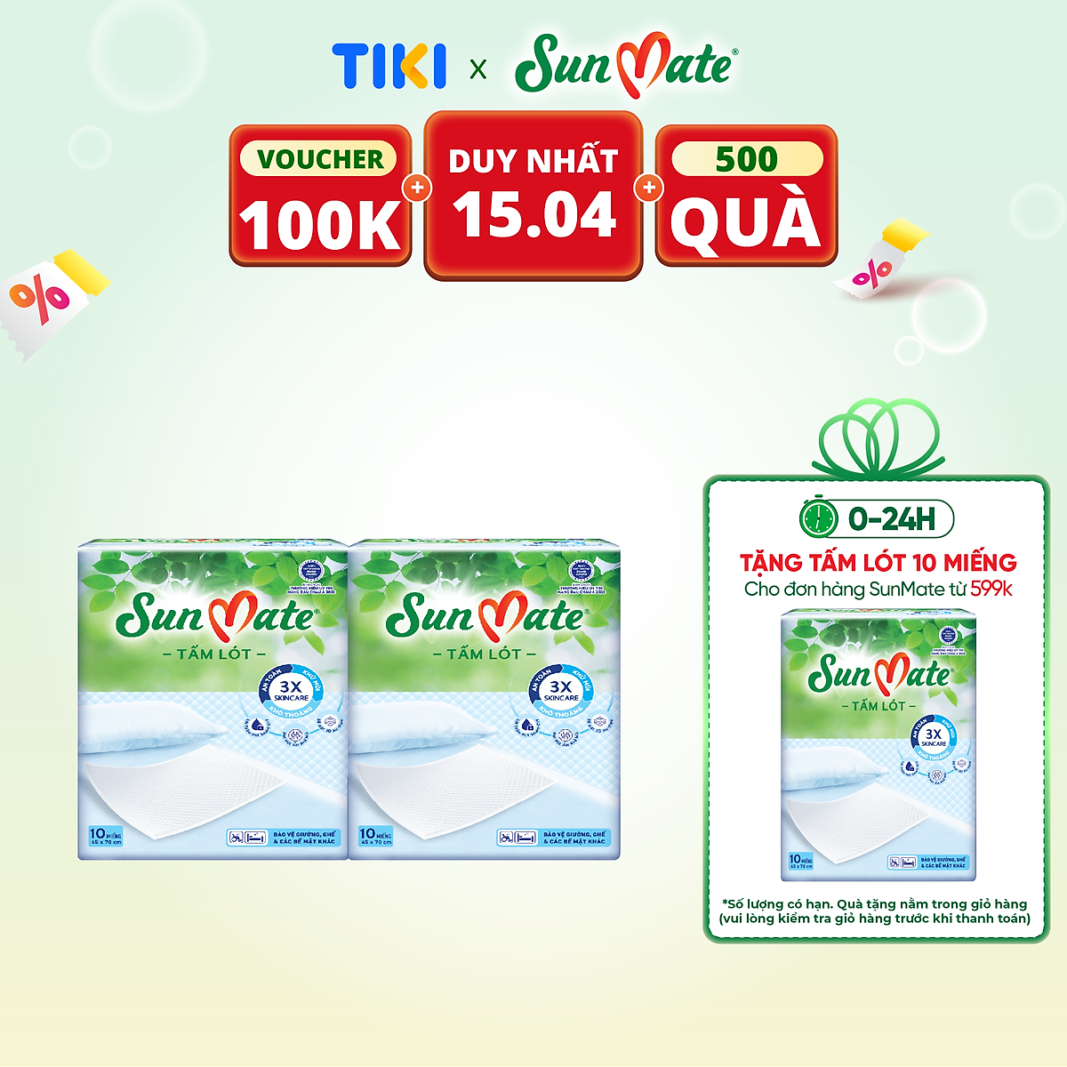 Combo 2 Tấm lót SunMate cải tiến mới 10 miếng (45 x 70cm)