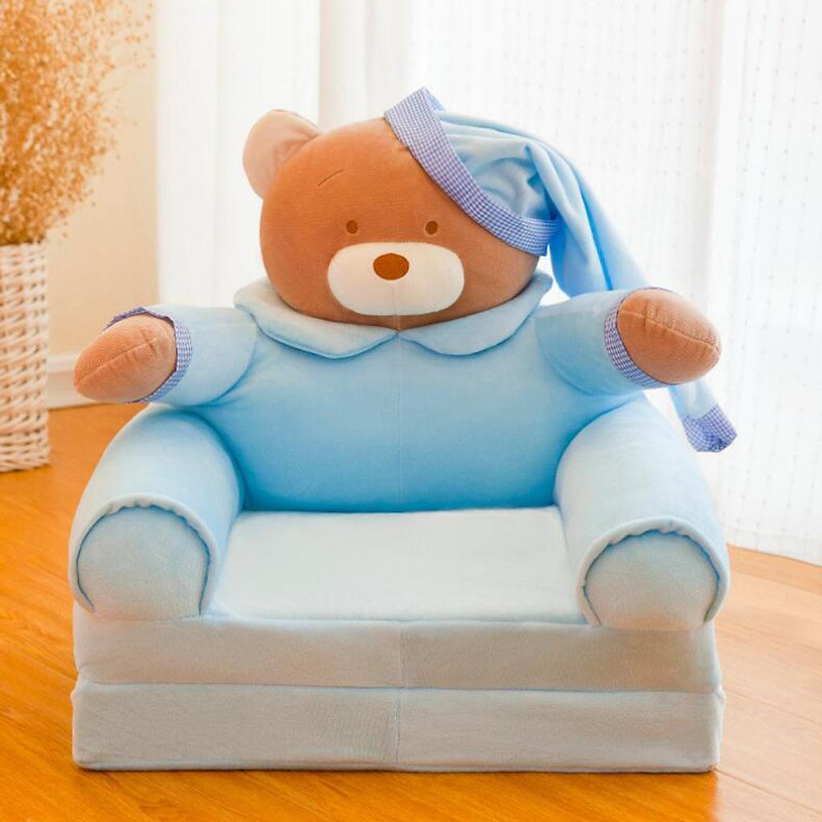 2 Removable Kids Foldable Sofa Slipcover Kids Couch Seat Cover Cartoon Bear