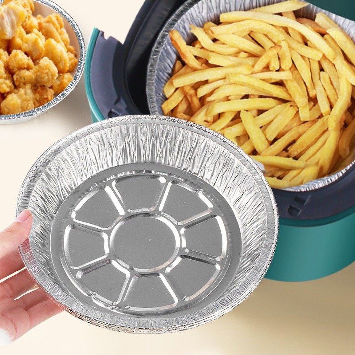 Bát Bạc Lót Nồi Chiên Không Dầu Cỡ 22cm Dày Cứng Tái Sử Dụng Nướng Nồi Chiên Không Dầu Đồ Nhà Bếp