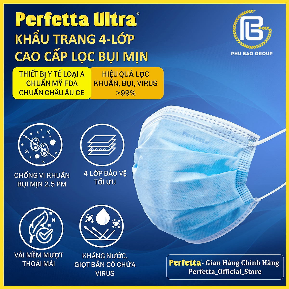 - Khẩu Trang Y Tế Chất Lượng Cao, Kháng Khuẩn, Chống Bụi Mịn PM 2.5, Màu Xanh, 4 Lớp, Bảo Vệ Tối Ưu, Đóng Gói Từng Cái - (35 cái/hộp)