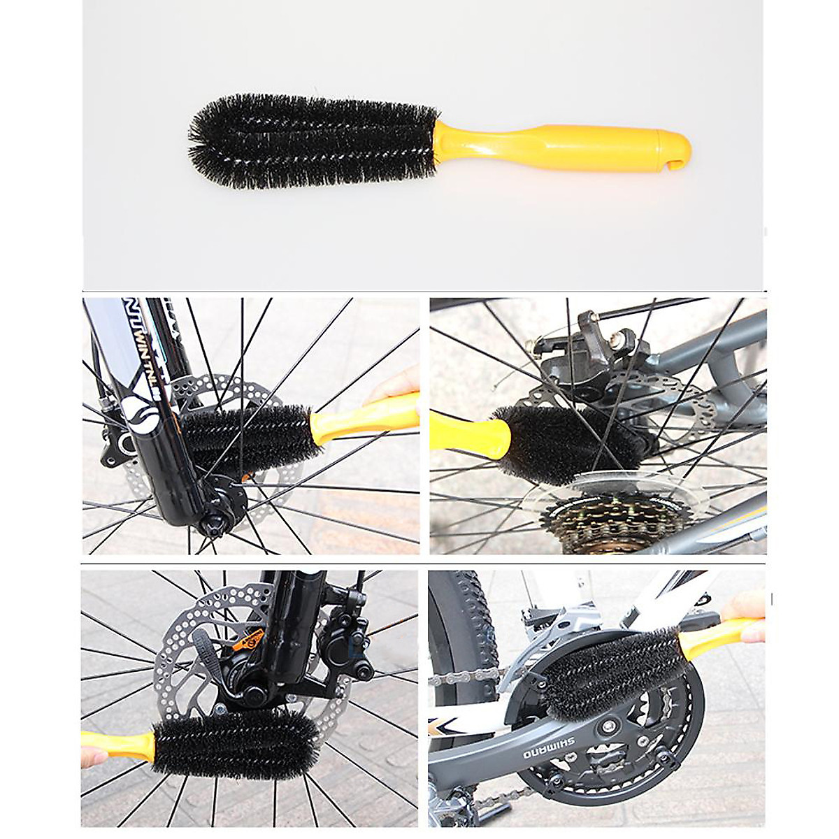 Dụng Cụ Vệ Sinh Lau Chùi Bảo Dưỡng Xe Đạp Gồm Chổi Lau Sên Xích, Chổi Cọ Lốp, Găng Tay Vải (Nhiều Món) Giúp Lau Chùi Vệ Sinh Nhanh Chóng