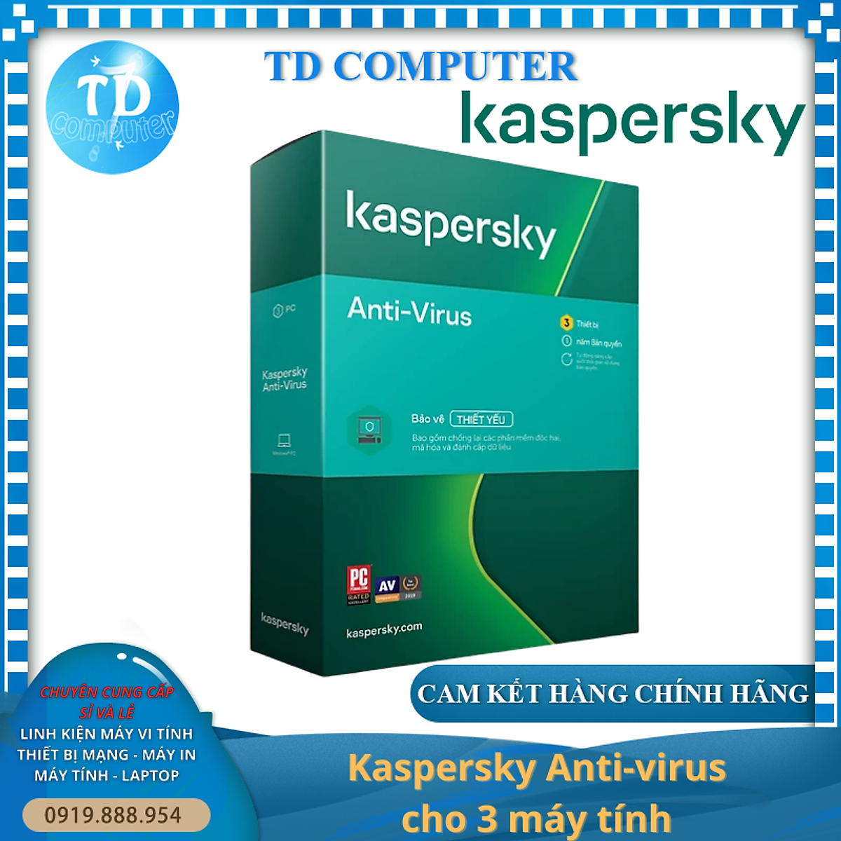 Bản quyền phần mềm dùng cho máy tính Kaspersky Anti-virus cho 3 máy tính (KL1171MCCFS) - Hàng chính hãng