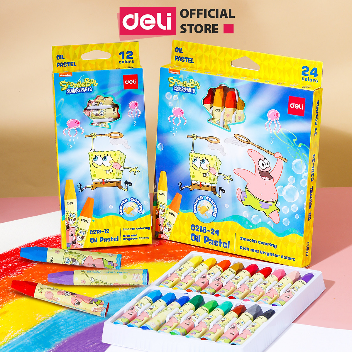 Bút Sáp Màu Dầu Bọt Biển Dễ Thương Deli - 12/18/24 Màu Tươi Sáng An Toàn Siêu Mịn Tô Màu Vẽ Tranh Mỹ Thuật - EC218