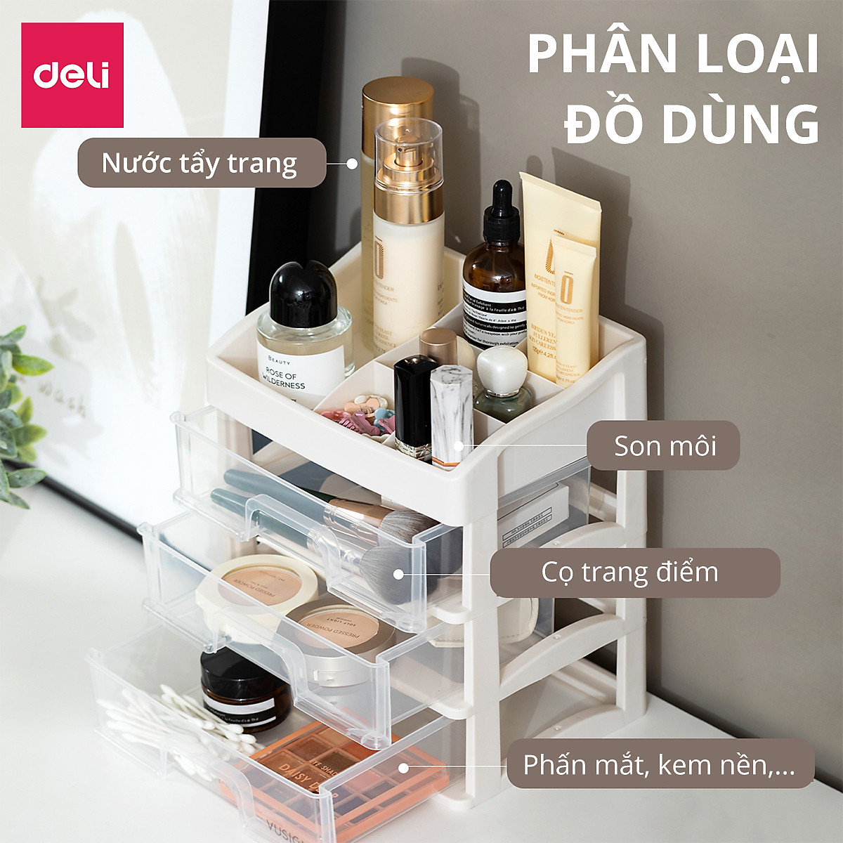 Kệ Đựng Mỹ Phẩm Nhựa Nhiều Tầng Để Bàn Trong Suốt Có Thể Tháo Rời Deli - Kệ Đưng Đồ Trang Điểm Đồ Cá Nhân Nữ Trang Sức Hộp Lưu Trữ Văn Phòng Phẩm Decor Bàn Làm Việc Góc Học Tập - VS559 564