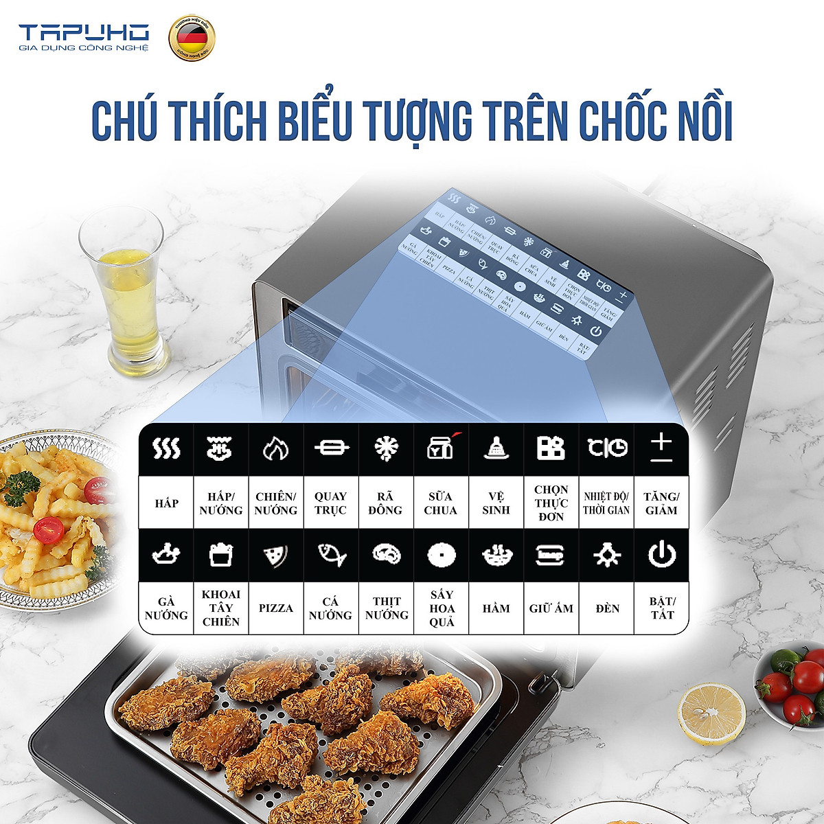 Nồi chiên hơi nước cao cấp TAPUHO TSF16 - Thương hiệu Đức - 2.800w - 16 lít - BH 2 năm