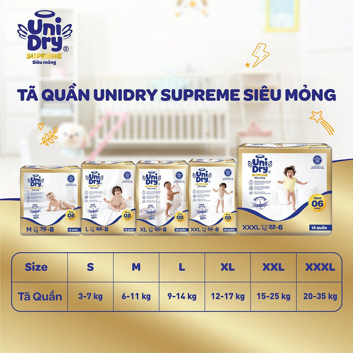 Tã quần Unidry G3X Supreme siêu mỏng size XXXL - 22+6 miếng