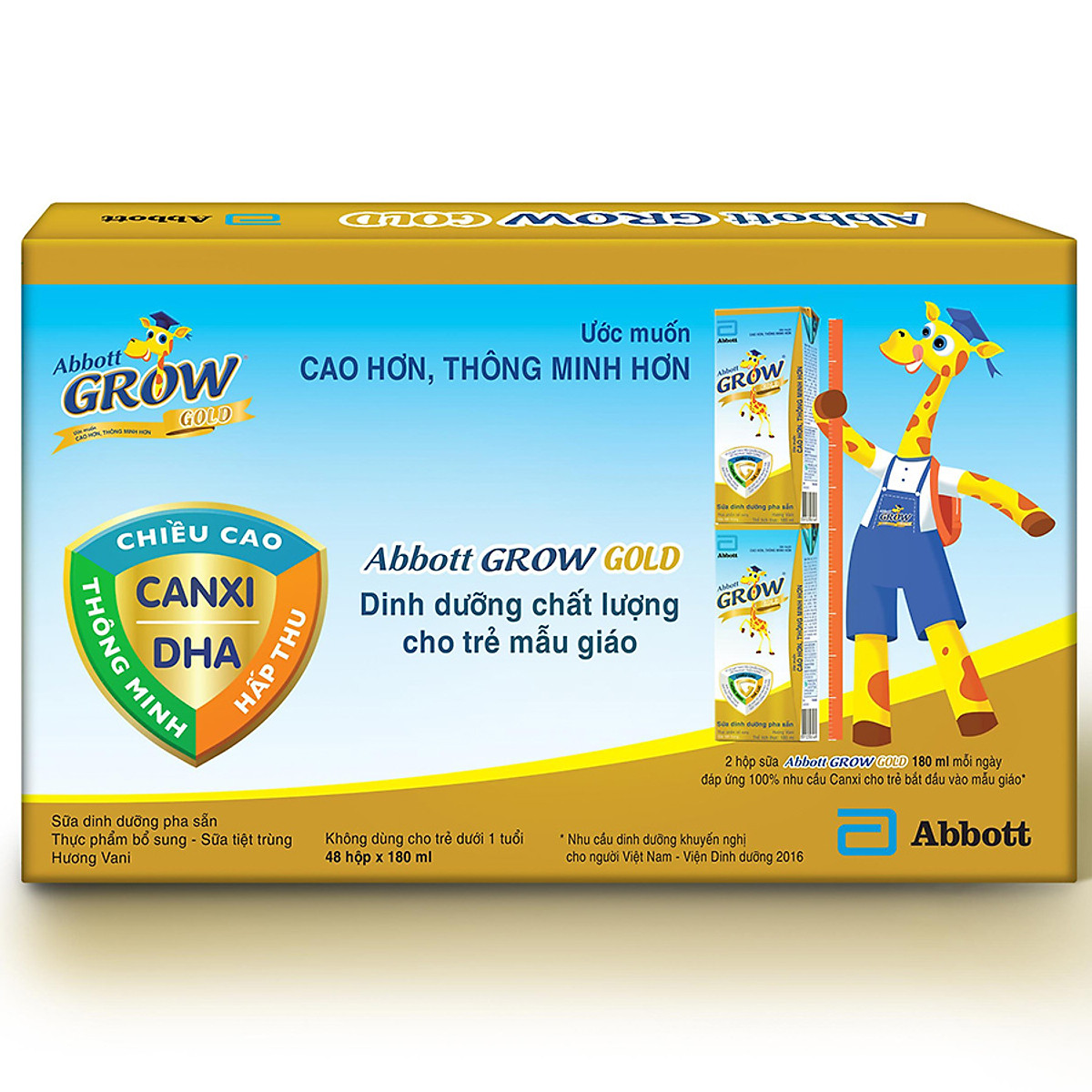 Thùng 48 hộp sữa nước Abbott Grow Gold Hương Vani 180ml tặng combo bao gồm: 01 Quạt cầm tay & 01 Khăn choàng mùa hè Grow