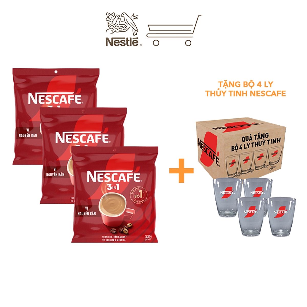 Combo 3 Bịch NESCAFE 3IN1 Công thức cải tiến - VỊ NGUYÊN BẢN Bịch 46 gói