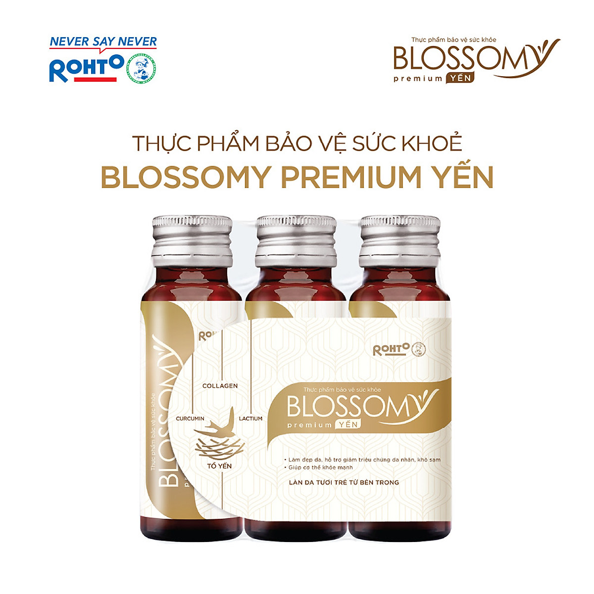 Nước uống collagen tổ yến giúp đẹp da, tăng cường sức khỏe Blossomy Premium lốc 3 chai x 50ml