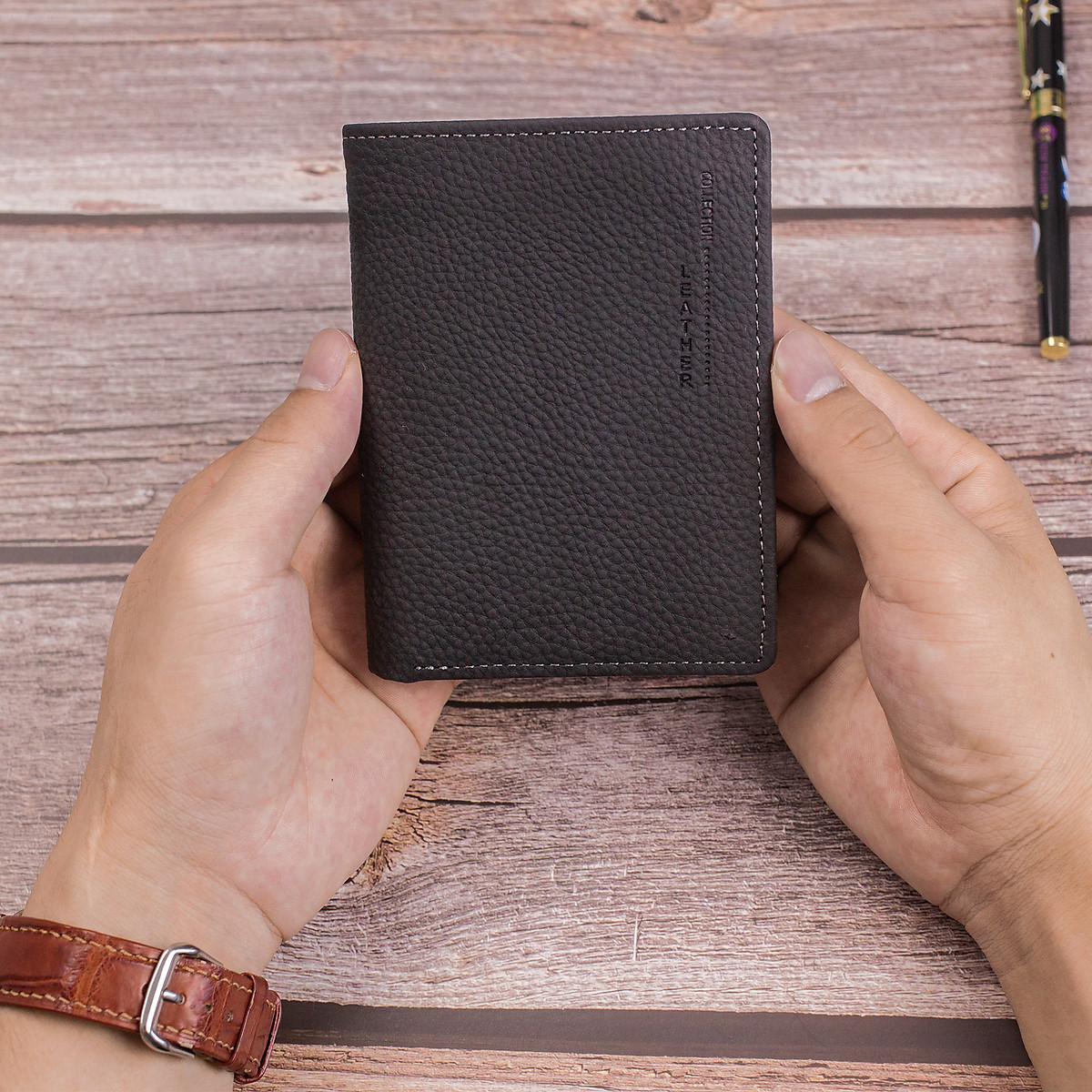 Ví nam, bóp nam da bò sáp Mexico Bụi Leather V102 - Bảo hành 12 tháng