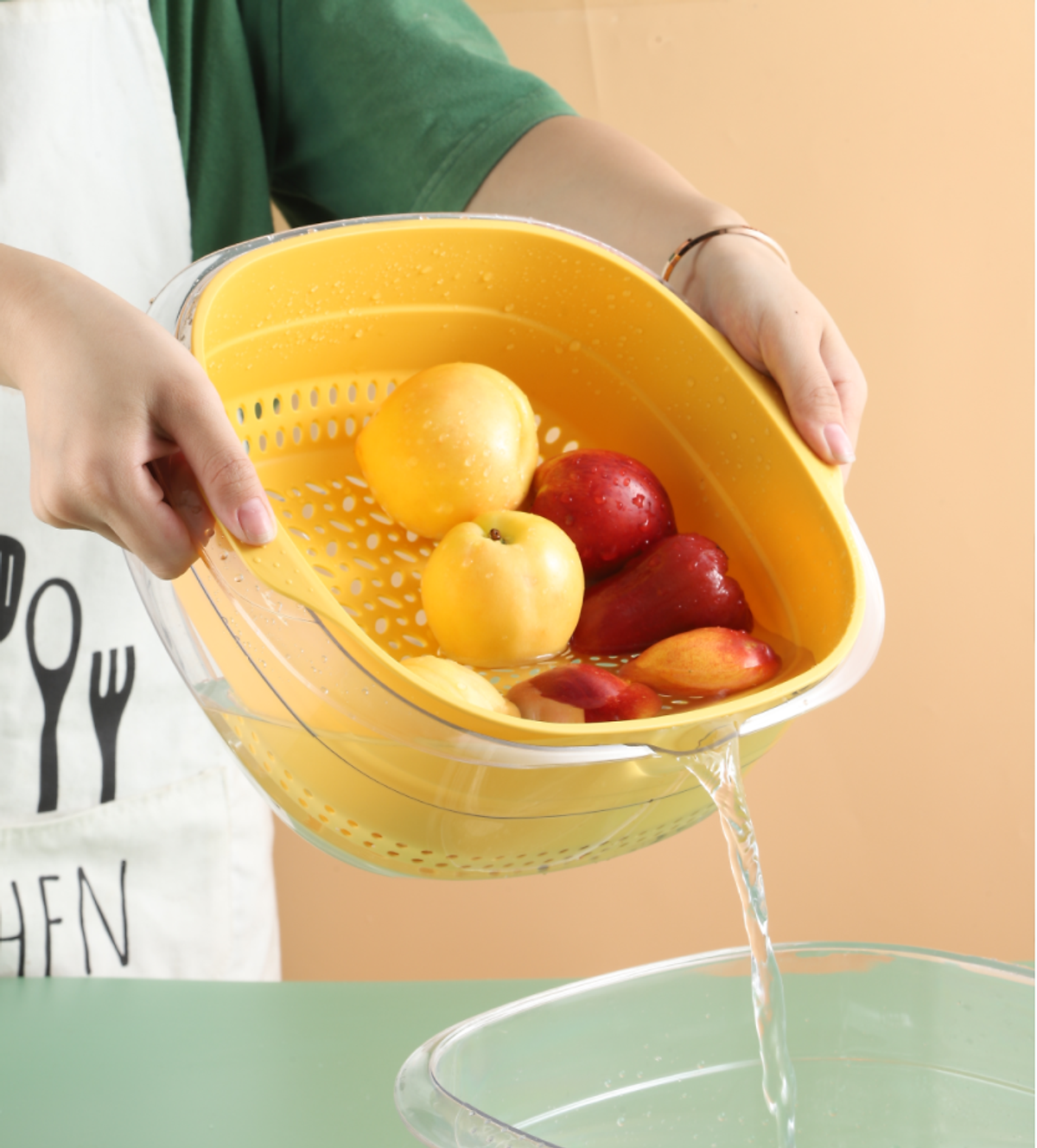 Rổ đựng đồ kèm chậu thau rửa rau củ đựng hoa quả trái cây 2 lớp siêu cứng siêu bền