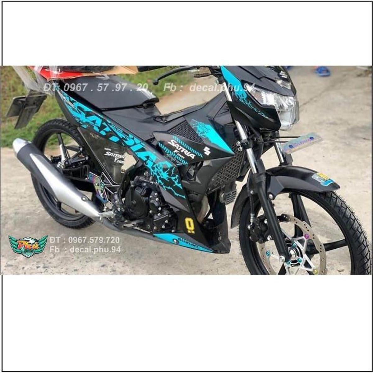 Tem trùm satria xanh đen  Nguyễn Decal  Chuyên Dán Keo Xe Design Tem Xe  Decal Tem Xe Nguyễn Decal