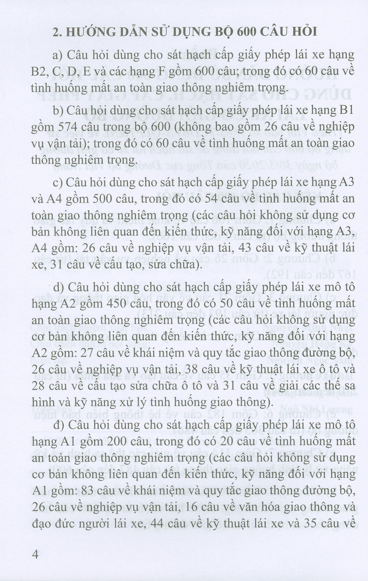 600 Câu Hỏi Dùng Cho Sát Hạch, Cấp Giấy Phép Lái Xe Cơ Giới Đường Bộ