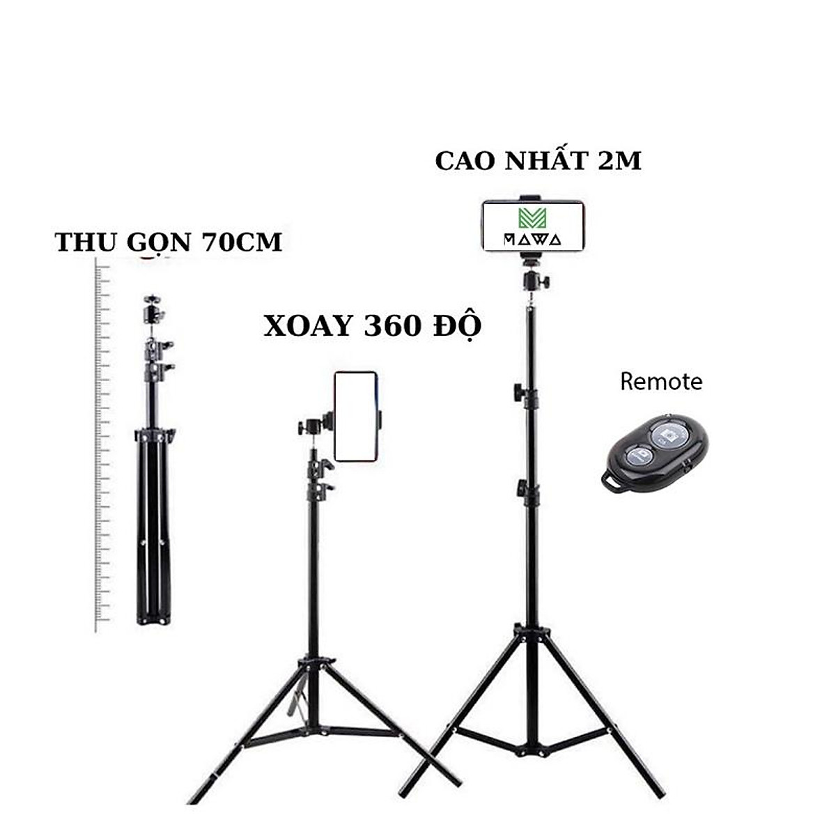 Cây Livestream Selfiecom - Hỗ trợ chụp ảnh, quay video, chơi tiktok, gắn đèn livestream - Tặng kèm remote bluetooth chụp ảnh- Hàng chính hãng