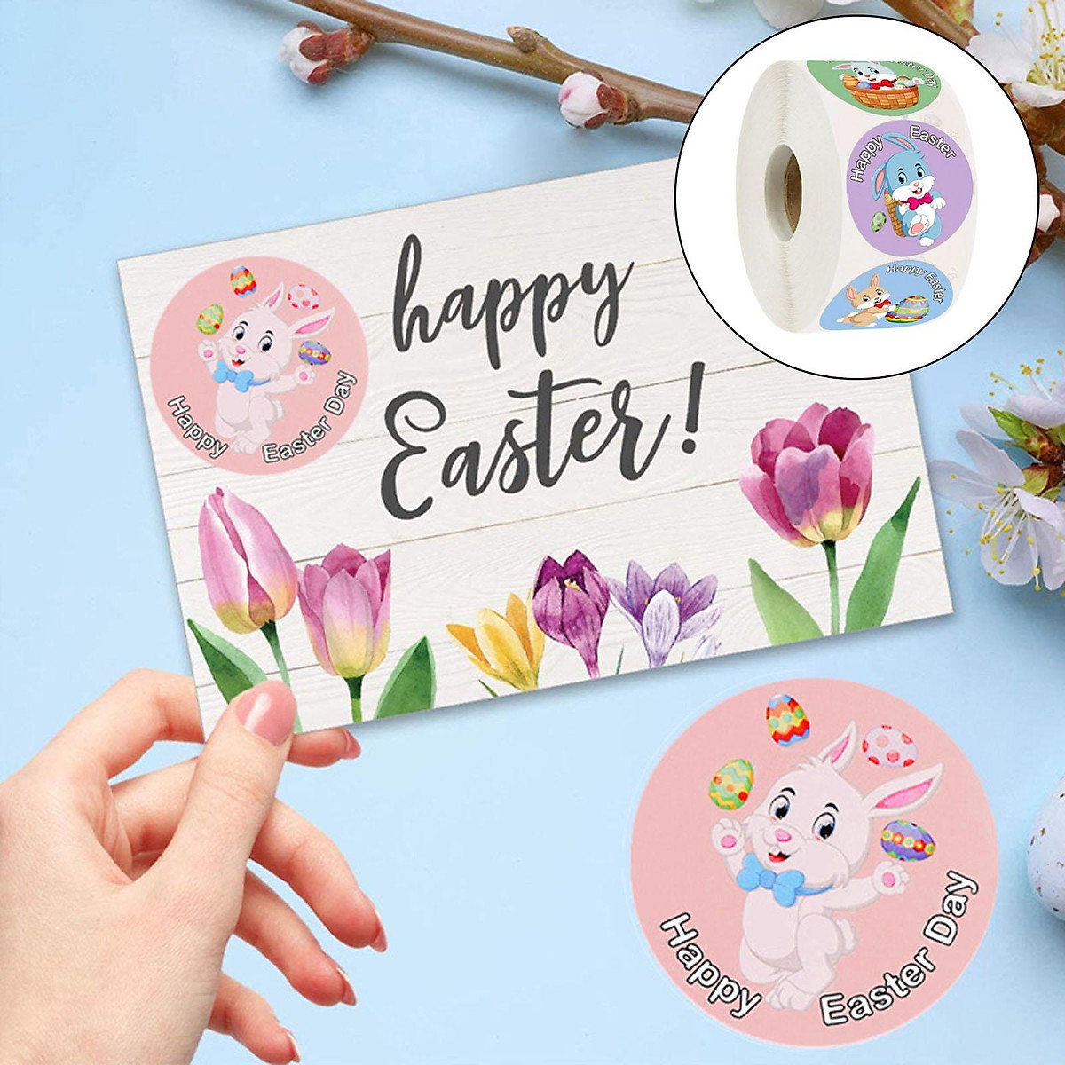 Self Adhesive Easter Gift Tags Sticker, Holiday Name Labels Happy Easter Bunny Eggs Presents Labels for Wrapping Paper and Gift Bags Decorative Tags Self Adhesive Easter Gift Tags Sticker, Holiday Name Labels Happy Easter Bunny Eggs Presents Labels for Wrapping Paper and Gift Bags Decorative Tags